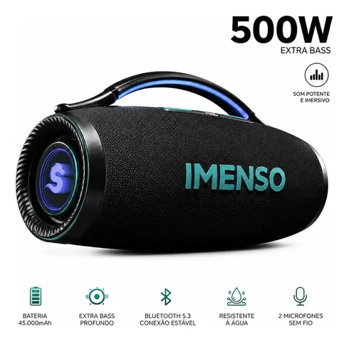 Caixa Som 500W BT IPX6 RGB 2 Microfones