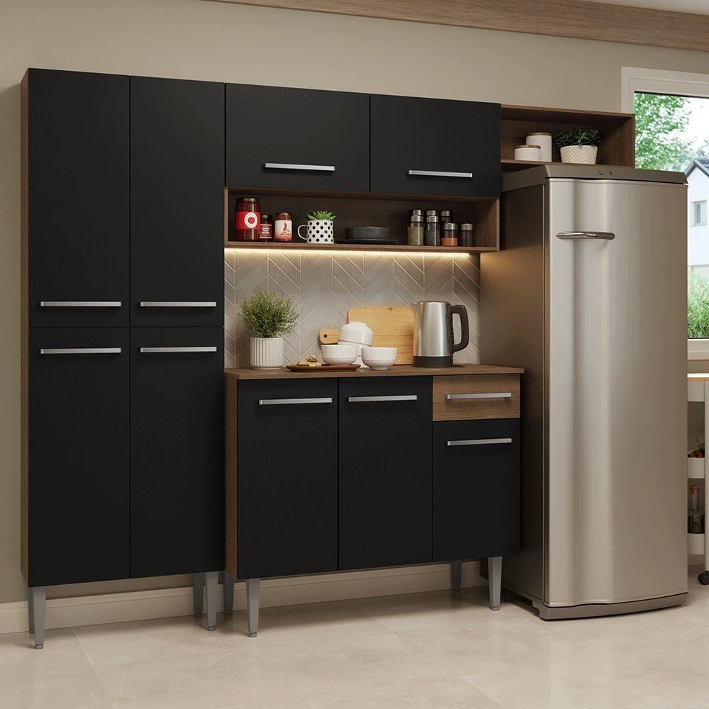 Armário De Cozinha Completa 229cm Rustic-preto Emilly Madesa 016