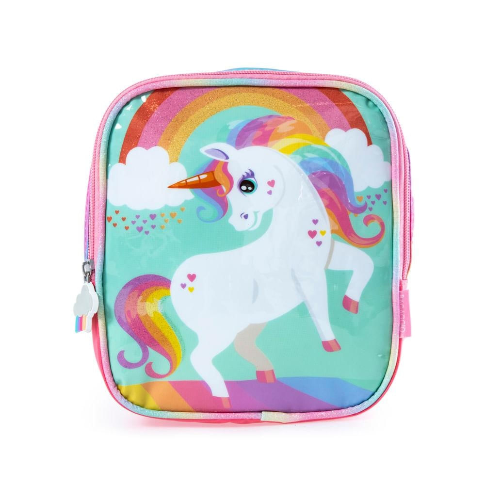 Lancheira Escolar Feminina Unicornio Rainbow U / Rosa