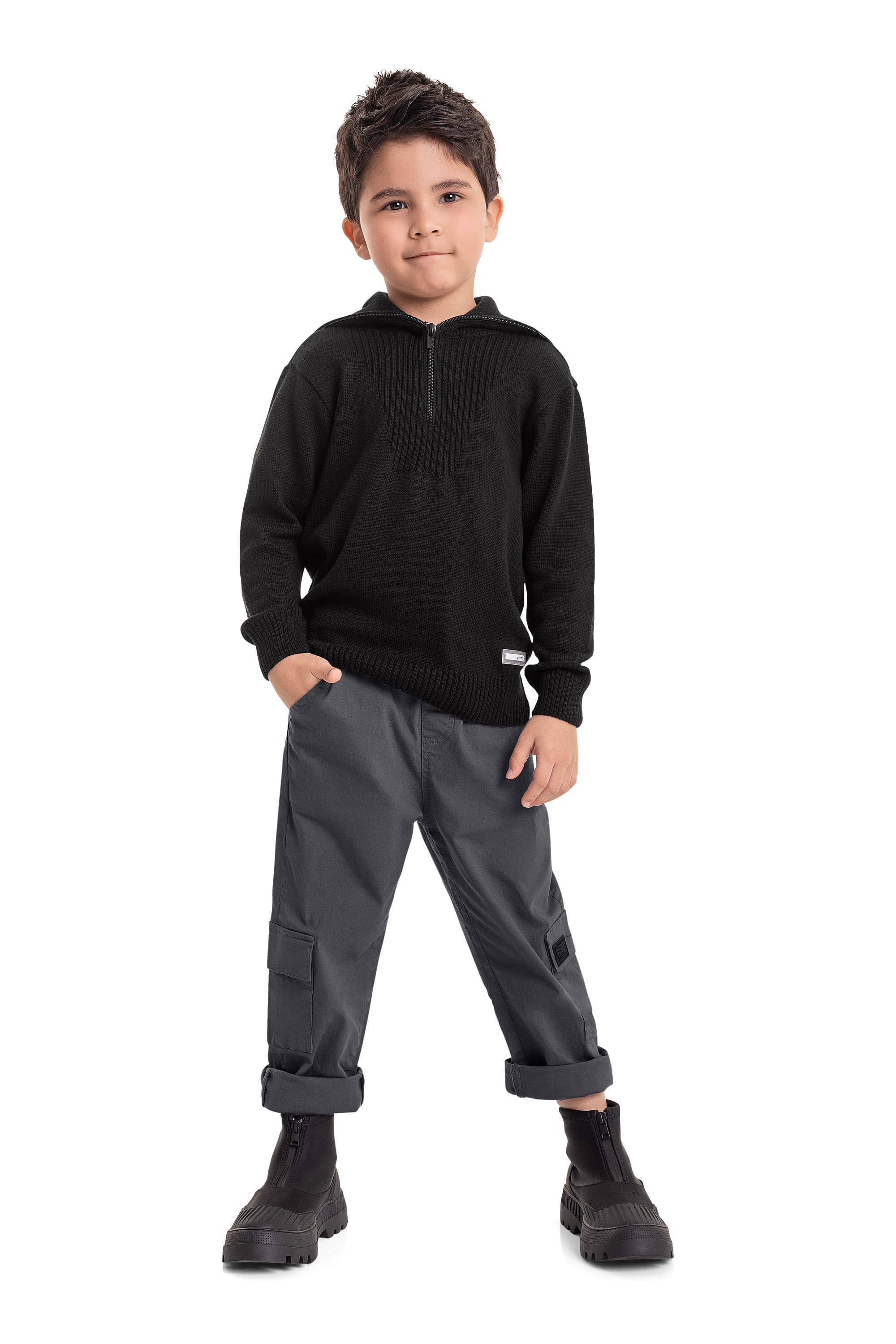 Casaco em Tricô Infantil Menino (Preto) Quimby — 04