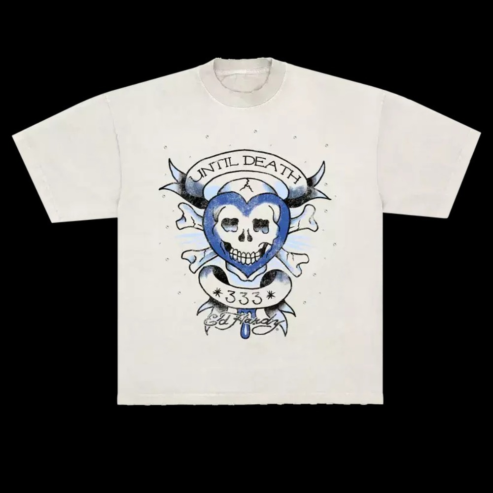 Matuê x Ed Hardy Camiseta Until Death Off White — P / M / G / XG / XXG, Novo