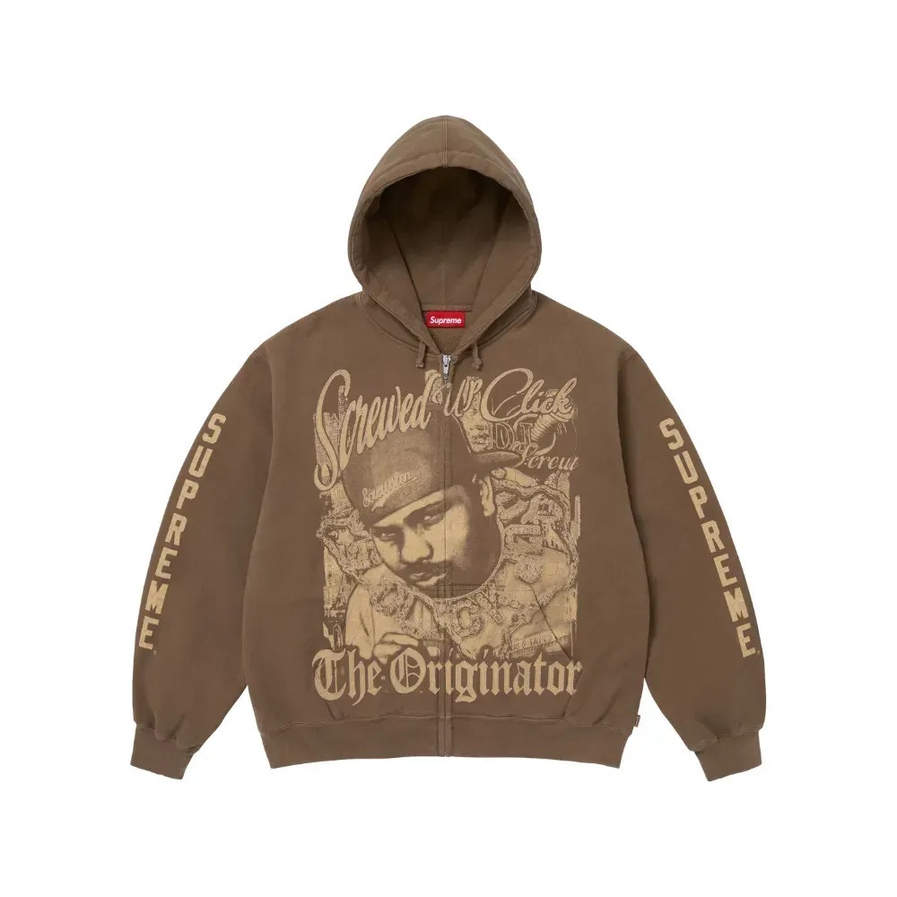 DJ Screw x Supreme Moletom Zip Up Hooded Dusty Brown SS26-W6 — P / XG, Novo
