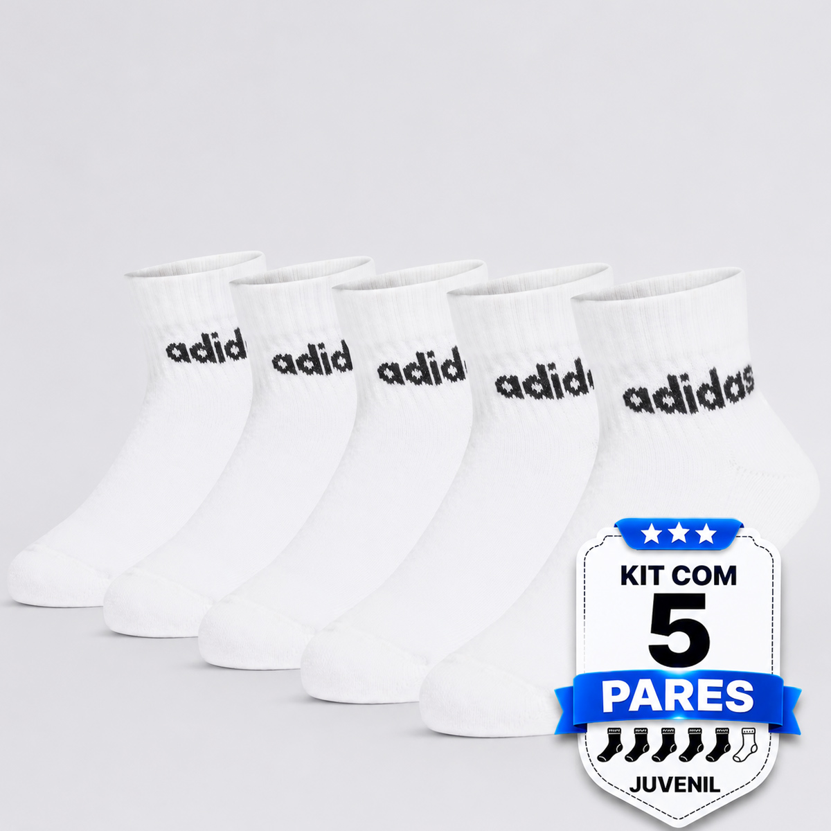 Kit Meia Adidas 5 pares Juvenil Branca