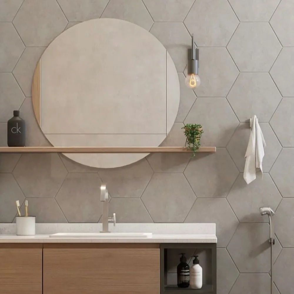 Revestimento Para Piscina Cinza Hexagonal 22,3 cm Grés Antares Mate Bold Atlas