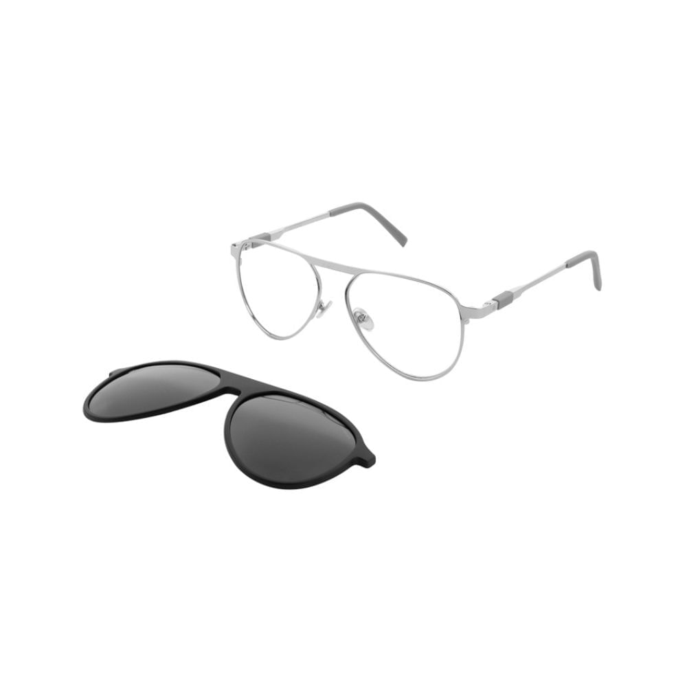 Armação para Óculos de Grau Masculino Dii Collection 1066 Cinza com Clip On Armação para Óculos de Grau Masculino Dii Collection 1066 Cin