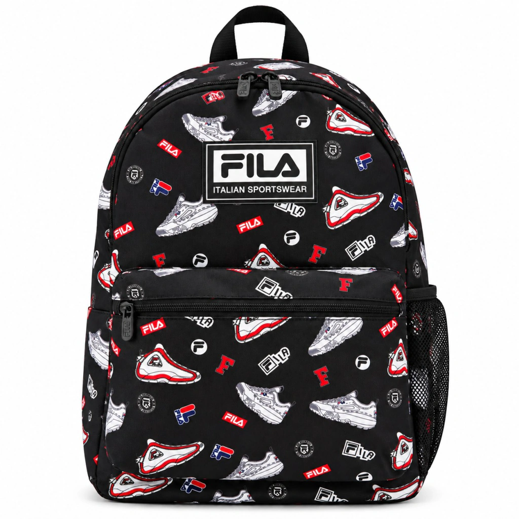 Mochila Fila Escolar Preta Estampada com Estojo