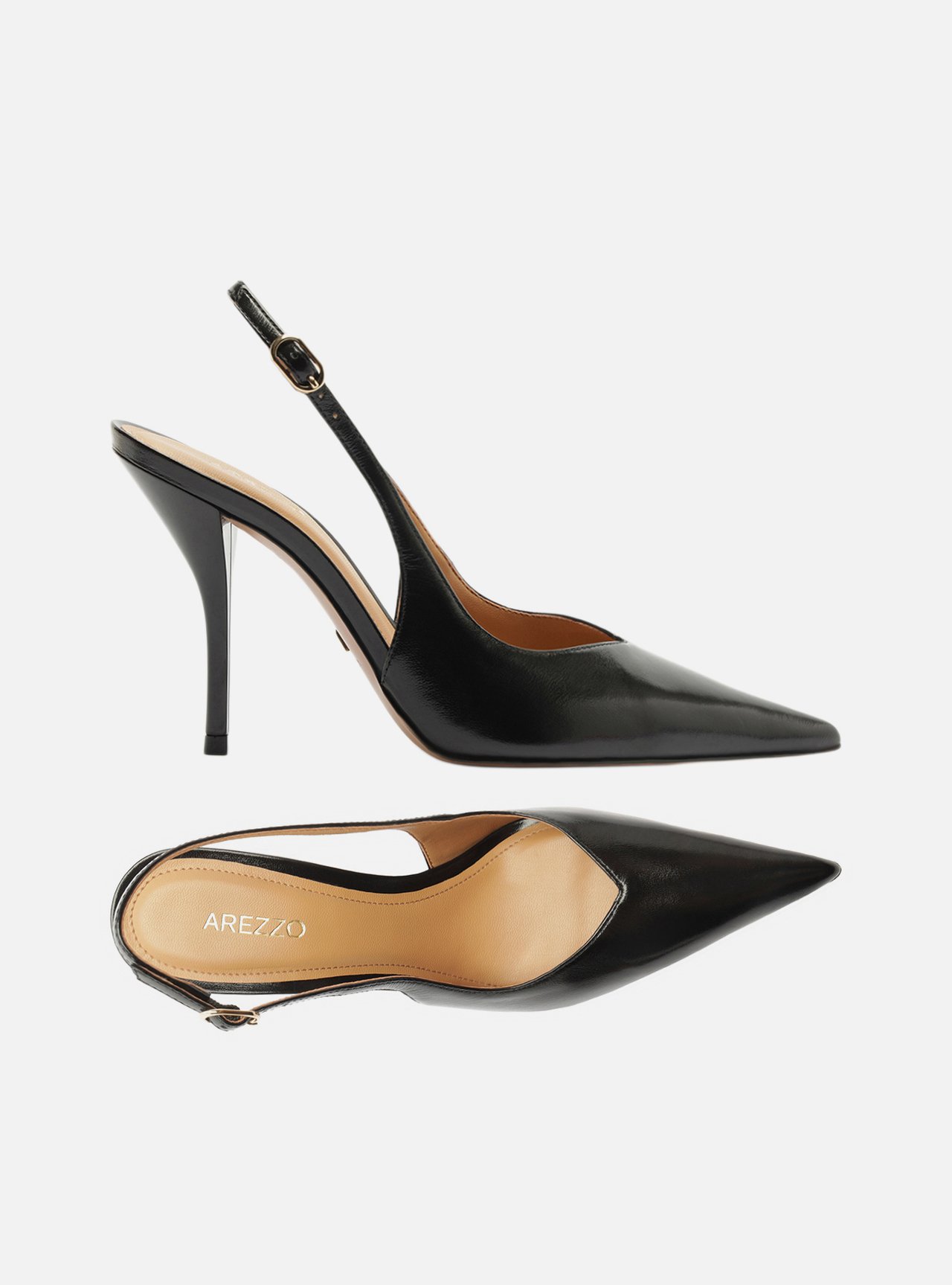 Foto 5 de Scarpin Preto Couro Salto Fino Slingback