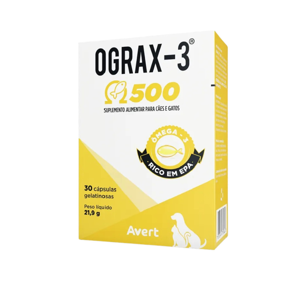 Ograx-3 500 Suplemento para Cães e Gatos 30 cápsulas Avert