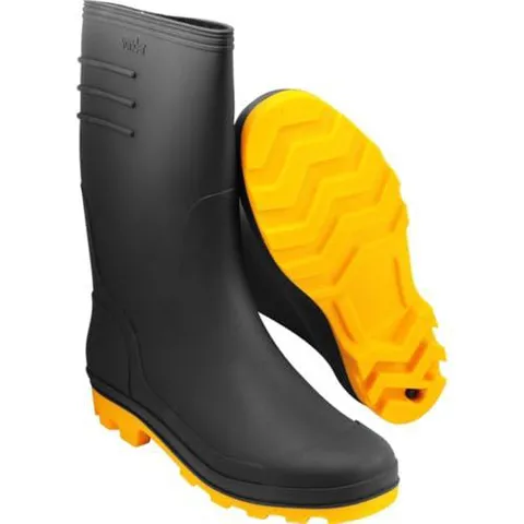 Bota PVC Preta Solado Amarelo 42 Cano Médio