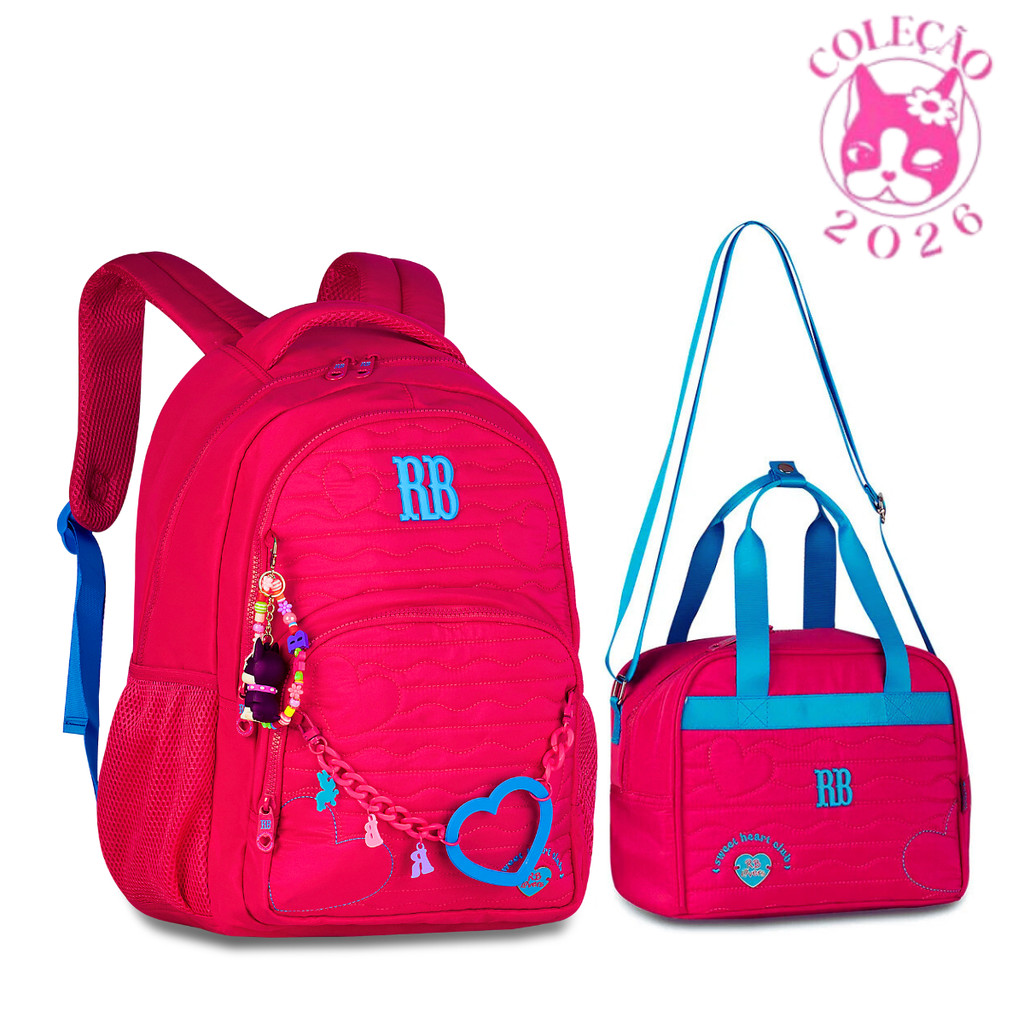 Kit Mochila de Costas Com Lancheira Rebecca Bonbon Heart Beats -Clio Style Cor:Rosa
