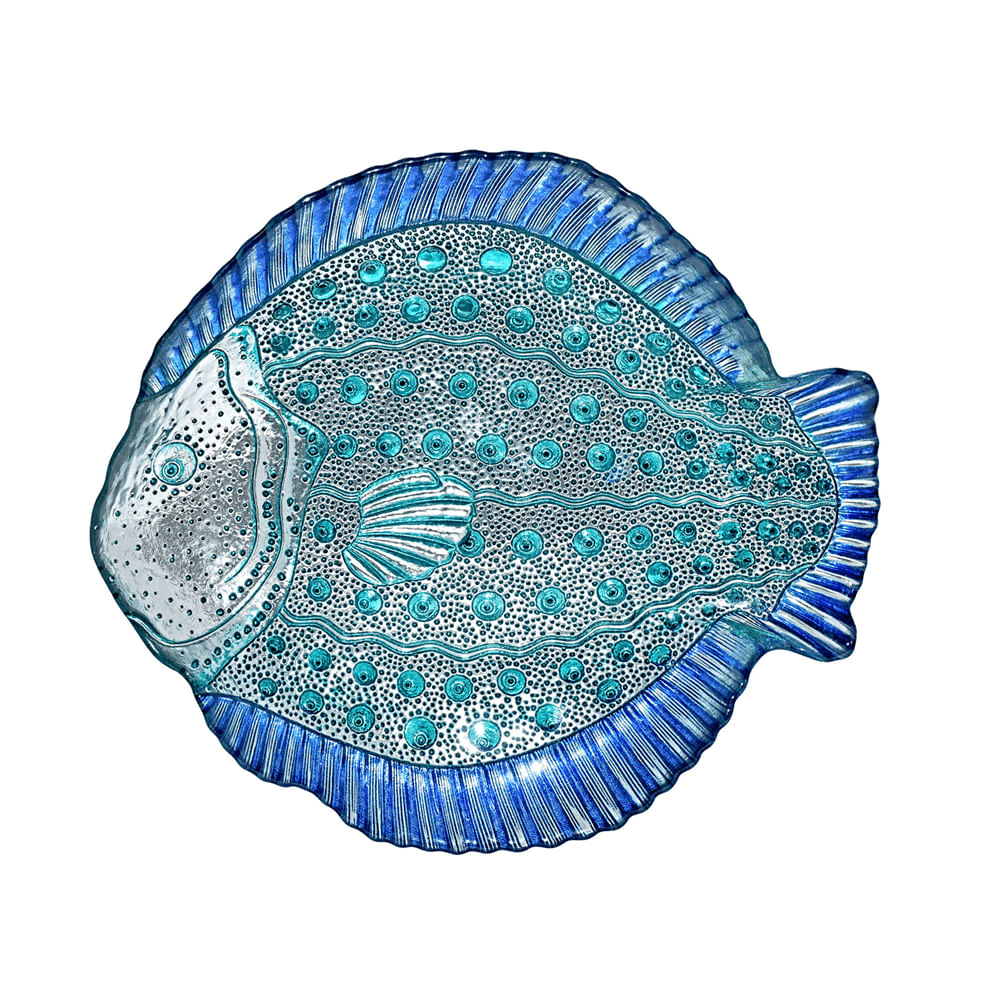 Centro De Mesa Kalkan Peixe Decor Vidro Azul E Cinza 40X34.5Cm - Vylux