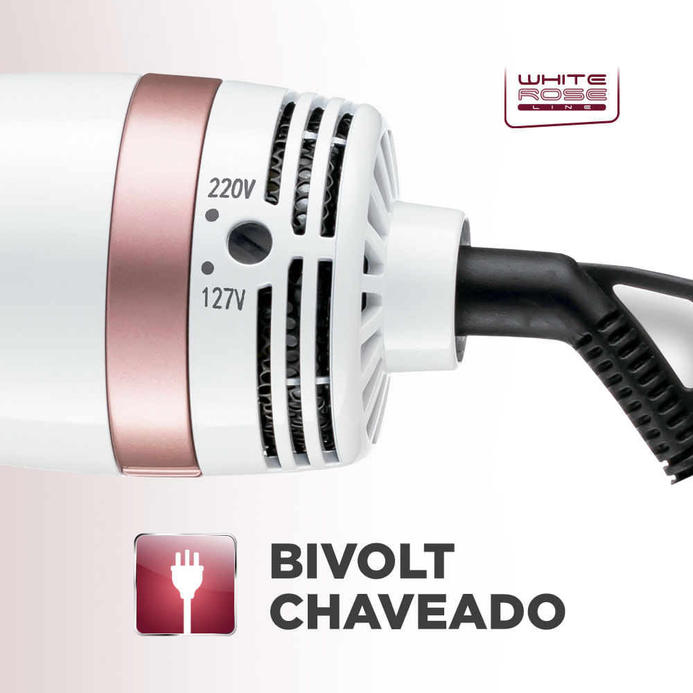 Foto 4 de Escova Secadora Mondial Branco e Rose Gold ES-50 Bivolt