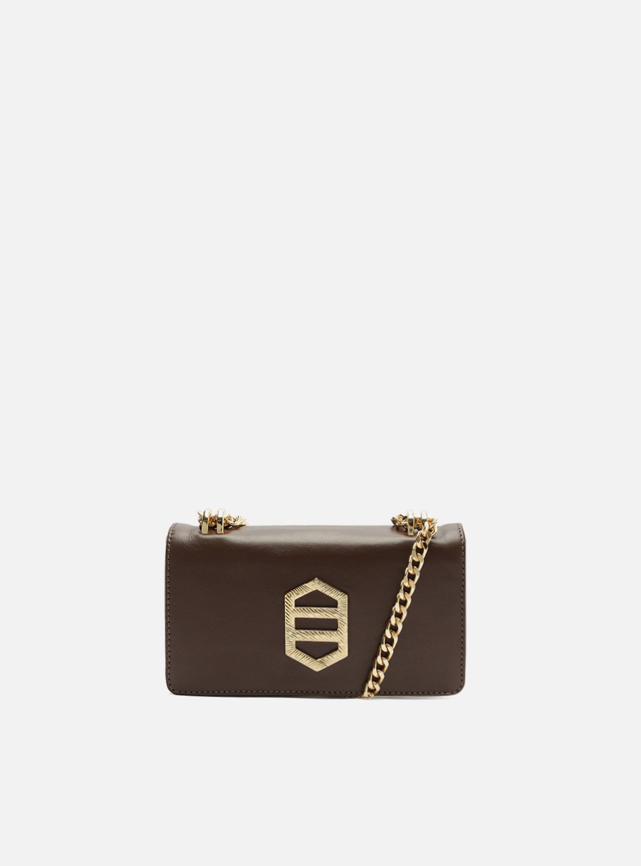 Bolsa Tiracolo Marrom Couro Pequena Corrente Dourada