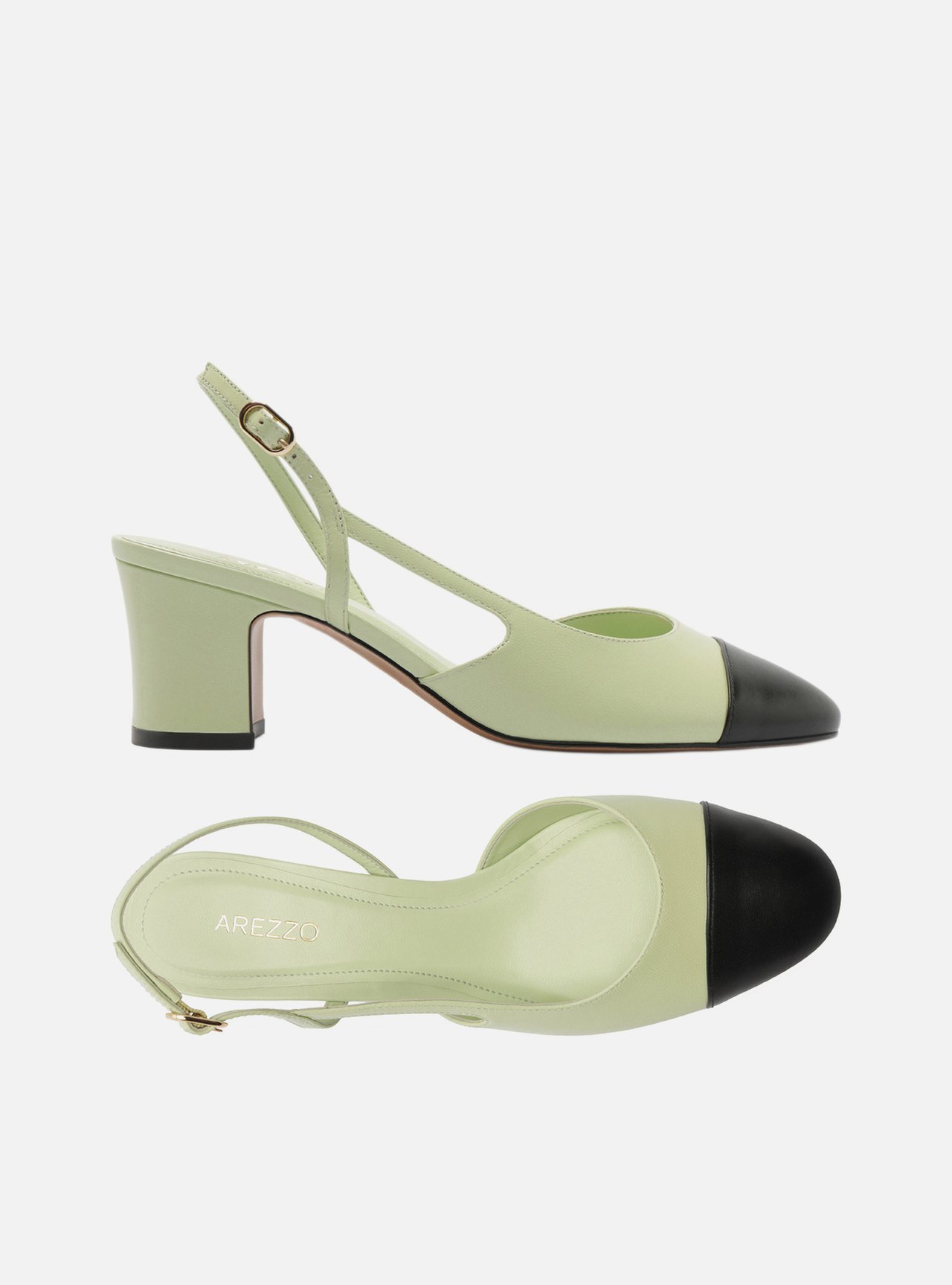 Foto 5 de Scarpin Verde Bicolor Couro Salto Médio Bloco Slingback