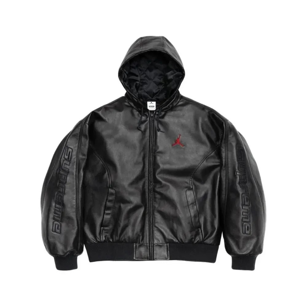 Air Jordan x Supreme Jaqueta Hooded Leather Black SS26-W15 — G, Novo