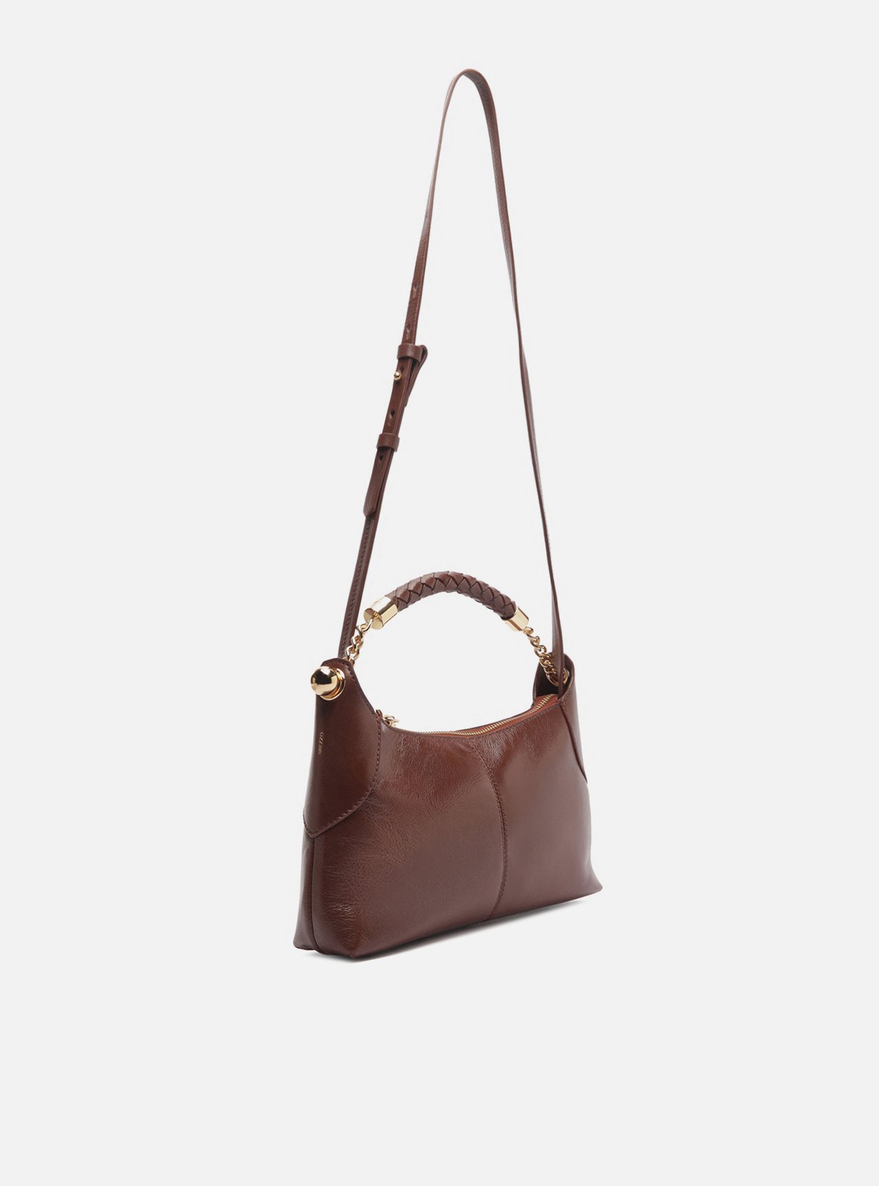 Foto 5 de Bolsa Tiracolo Marrom Couro Média Alça Tressê