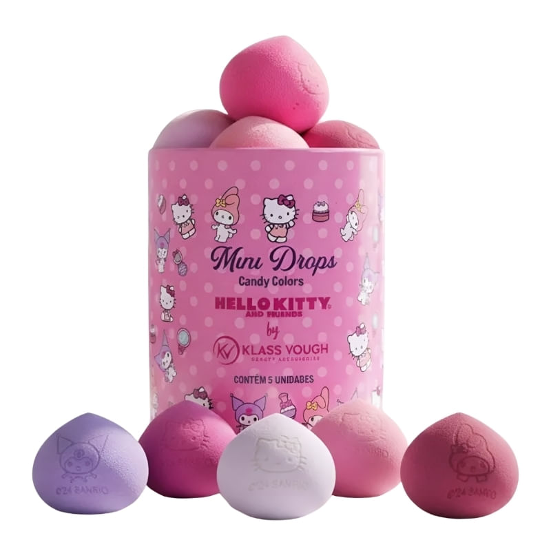 Kit com 5 Esponjas Gotas Hello Kitty and Friends Mini Drops Colors para Base Klass Vough