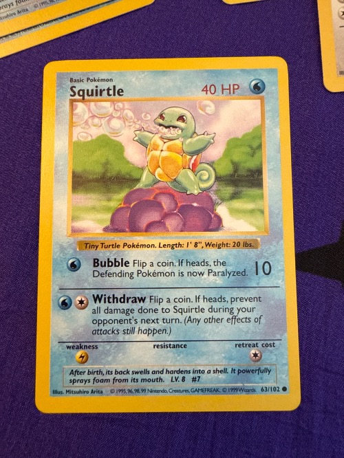 Squirtle (63/102) Base Set Pokémon TCG — Moderately Played, Usado