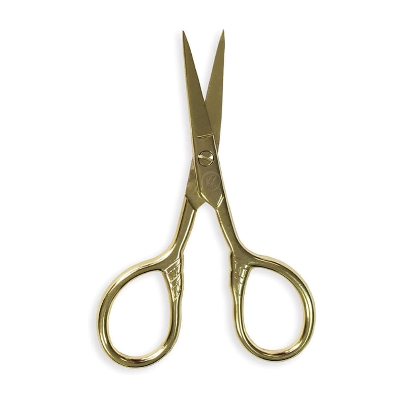 Tesoura para Sobrancelhas e Cílios Pequena Aço Inoxidável Esterilizável Dourada Klass Vough
