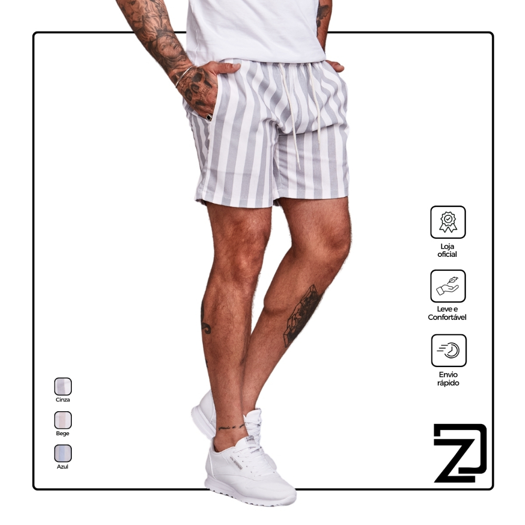 Short Bermuda Linho Masculino Listrado