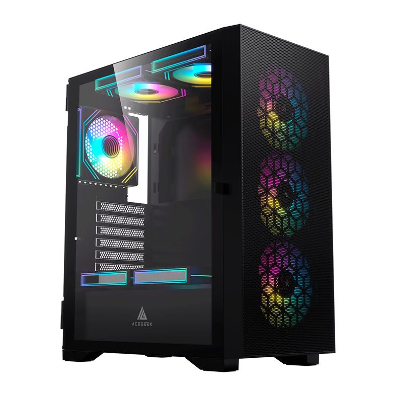 Gabinete Gamer Acegeek Shield D440, Mid-Tower, Lateral de Vidro, Preto, AG-SHIELD-D440-BK