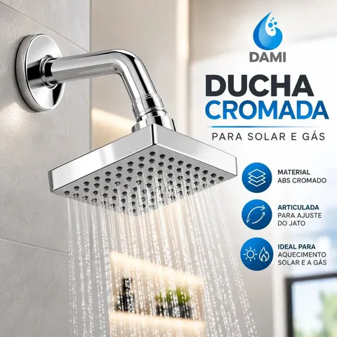 Ducha Dami Quadrada Articulada Cromada ABS