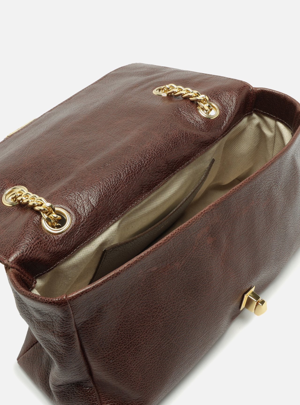 Foto 4 de Bolsa Tiracolo Marrom Couro Grande Croco Corrente