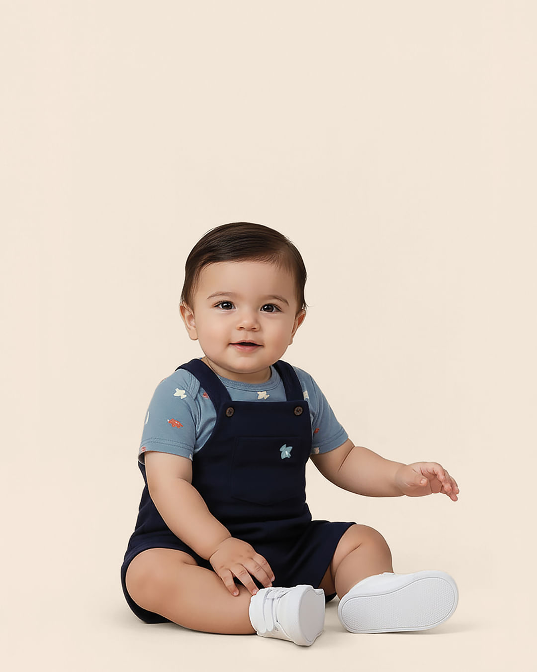 Conjunto Bebê Menino Body Estampado E Macaquinho Bolso Frontal Malwee Kids — Azul - 9M