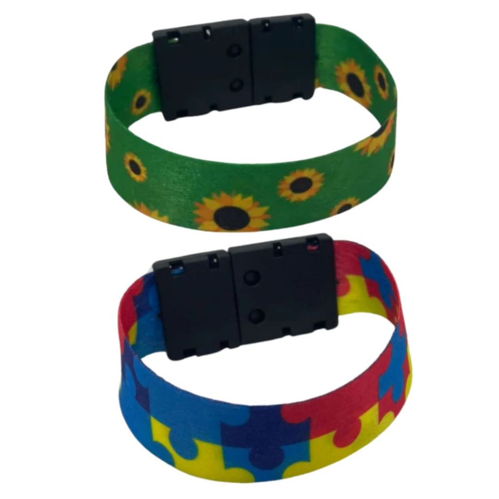 2 Pulseiras de Tecido de Identificação Autismo E Girassol Ajustável