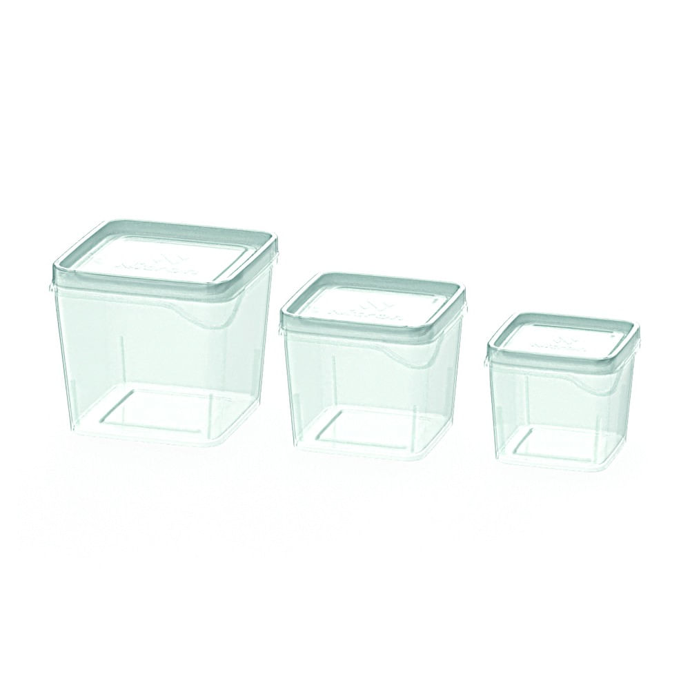 Conjunto Potes Quadrados Com 3 Peças 250Ml/ 450Ml/ 800Ml Nitron