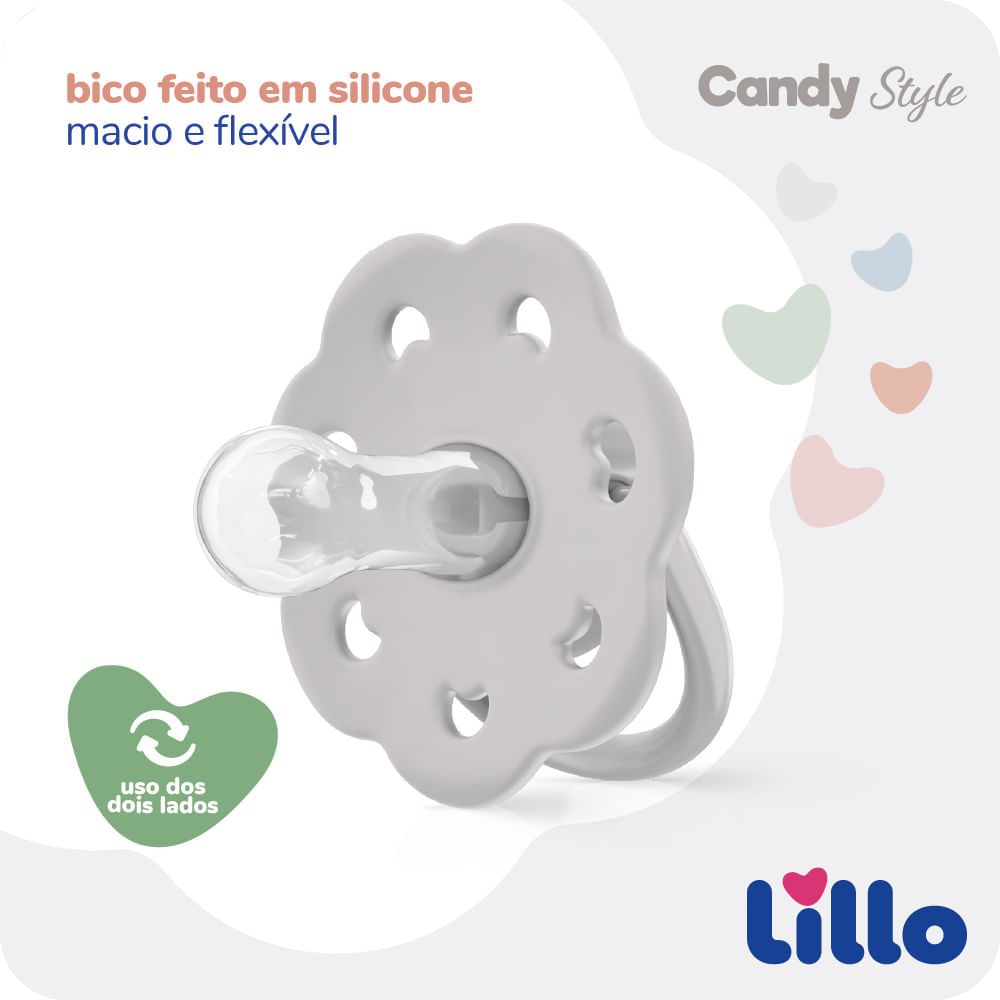 Foto 5 de Chupeta Candy Style Bico Redondo em Silicone 0m+ Cinza Lillo