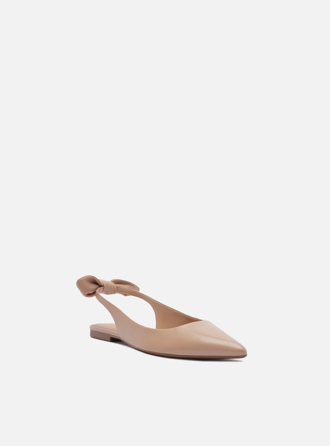 Foto 2 de Sapatilha Nude Couro Bico Fino Slingback Laço