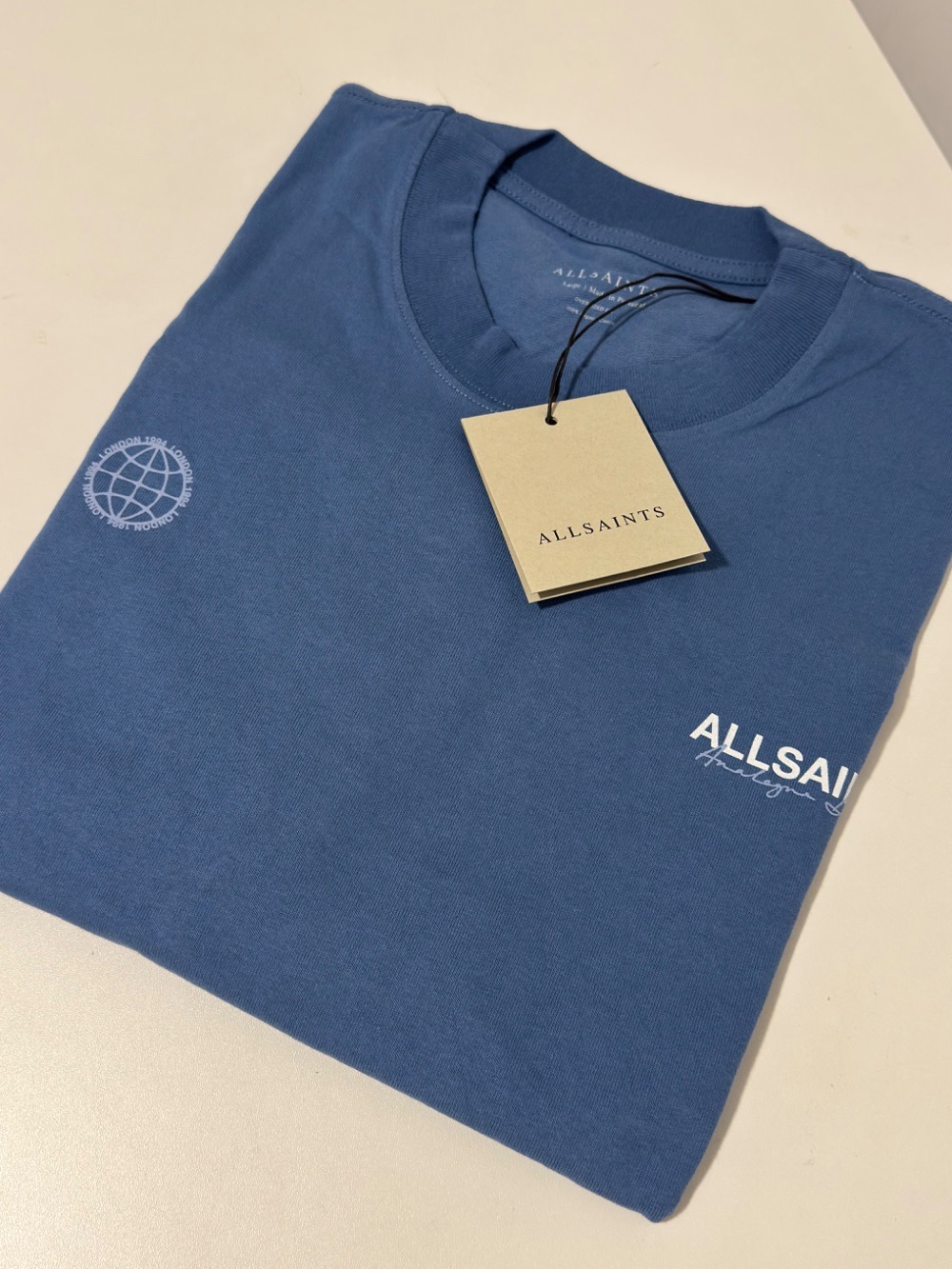 Camiseta AllSaints Emblem Short Sleeve Cotton Bay Blue — G, Novo
