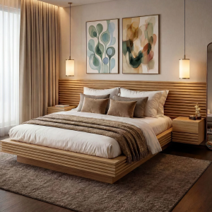 Cama CasalQueen com Cabeceira e Mesa de Apoio Samambaia CabeCasa MadeiraOriginals