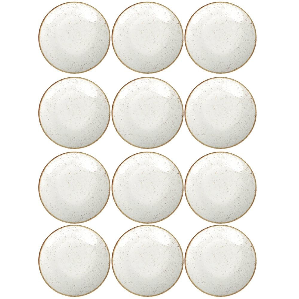 Conjunto 12 Pratos de Porcelana Tramontina para Sobremesa 21cm Rústicos Decorados Marrom