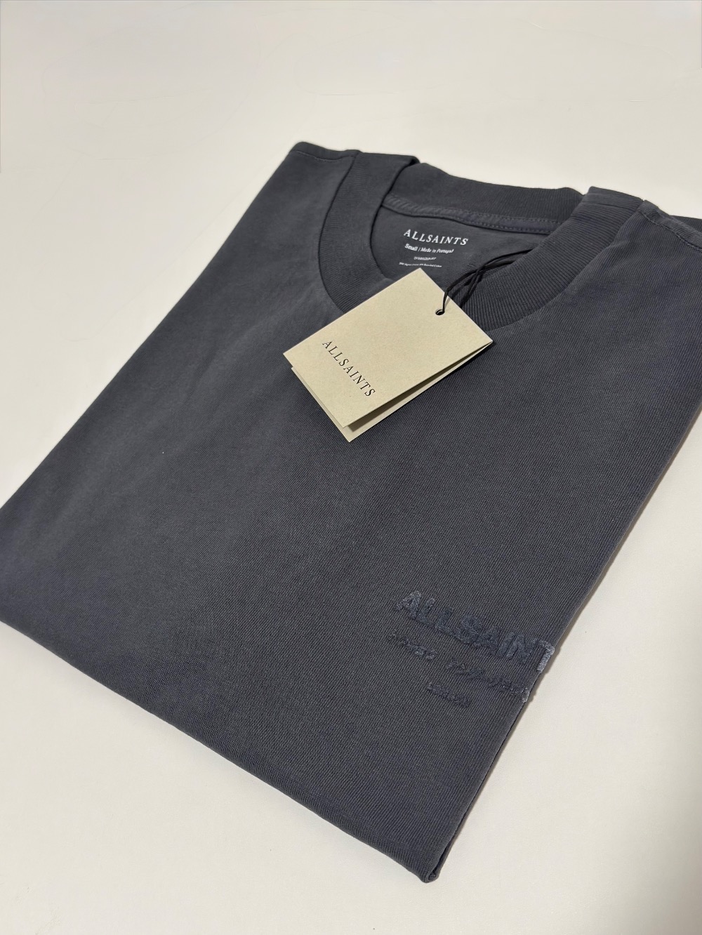 Camiseta AllSaints Xander Flocked Logo Dark Steel Blue — G, Novo