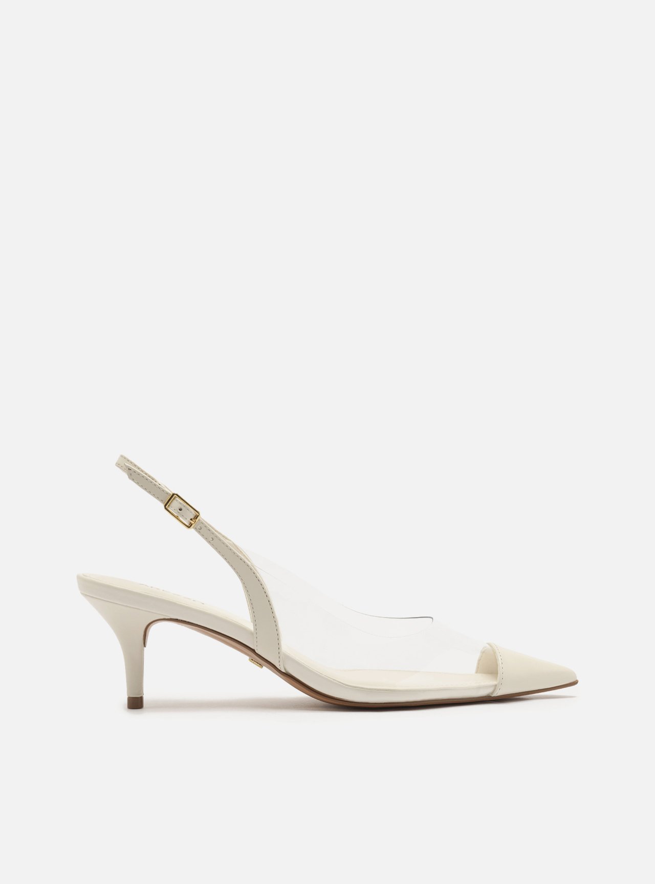 Scarpin Vinil Transparente Branco Salto Fino Slingback