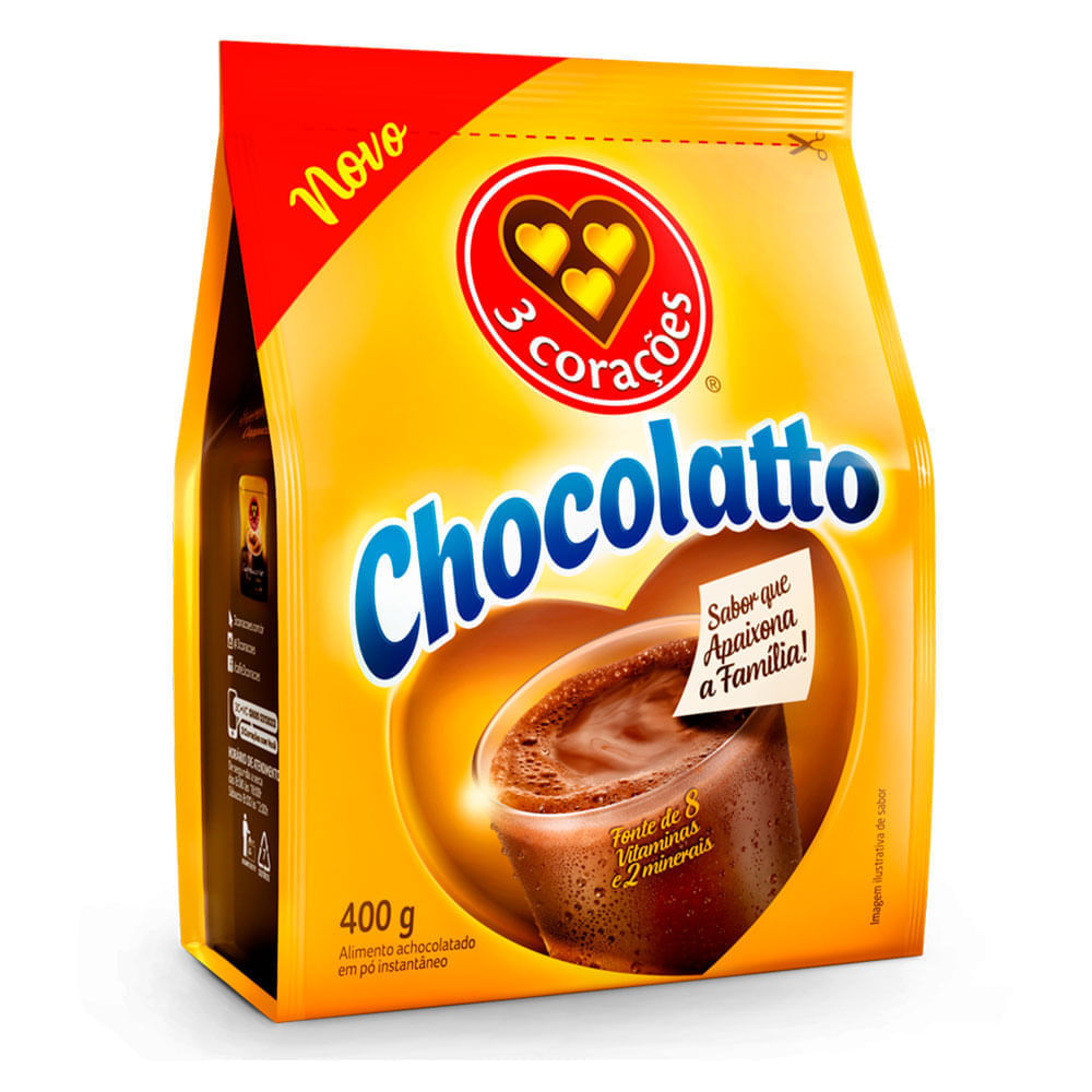 Achocolatado Chocolatto 3 Corações Refil Pacote 400g