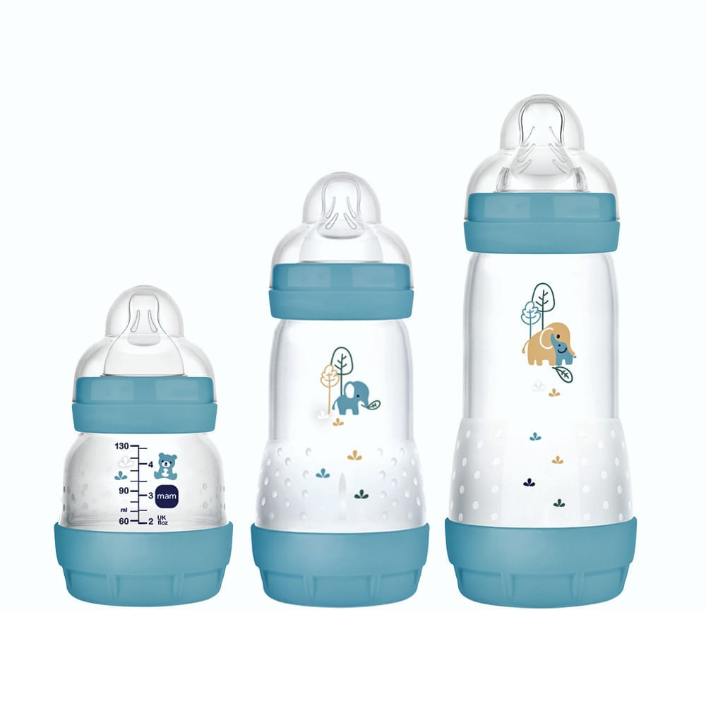 Kit com 3 Mamadeiras Easy Start 130/260/320ml - MAM - Azul