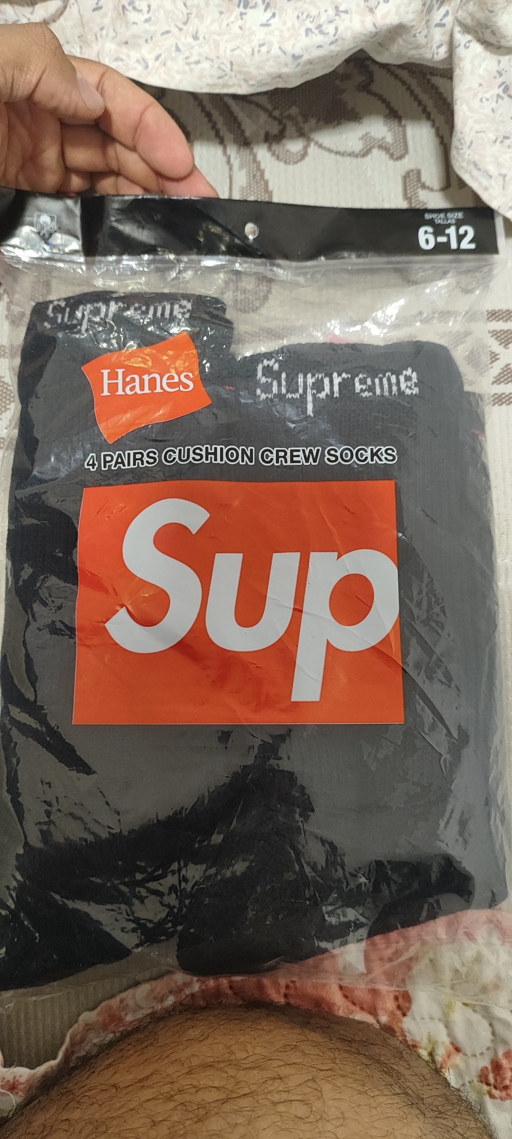 Hanes x Supreme Meias Crew Black (4 Pack) SS26-W1 — G / Único, Novo