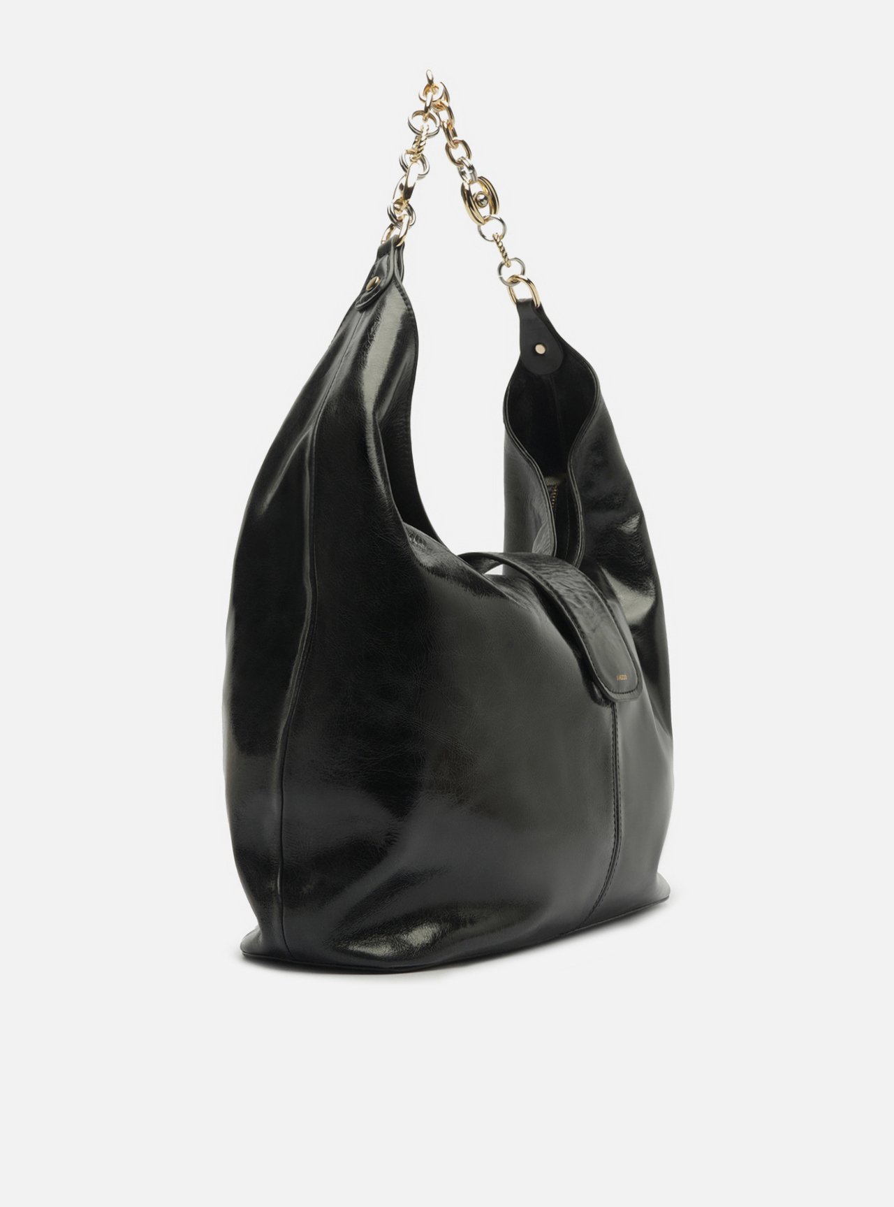 Foto 5 de Bolsa Hobo Preta Couro Grande Corrente Elos