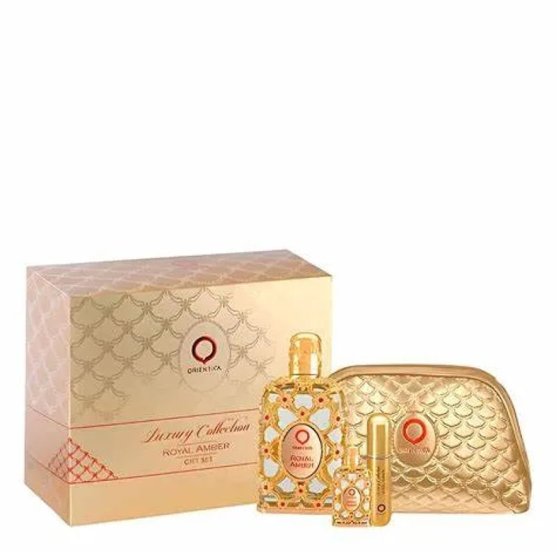 Kit Orientica Royal Amber Luxury Collection Edp 80ml + Edp 7,5ml + Porta Perfume + Necessaire