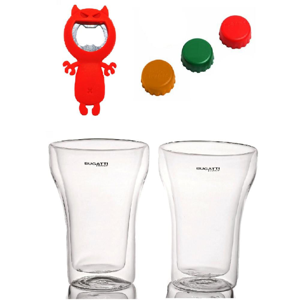 Jogo Cerveja 2 Copos 350ml 3 Tampas Ajustáveis e 1 Abridor