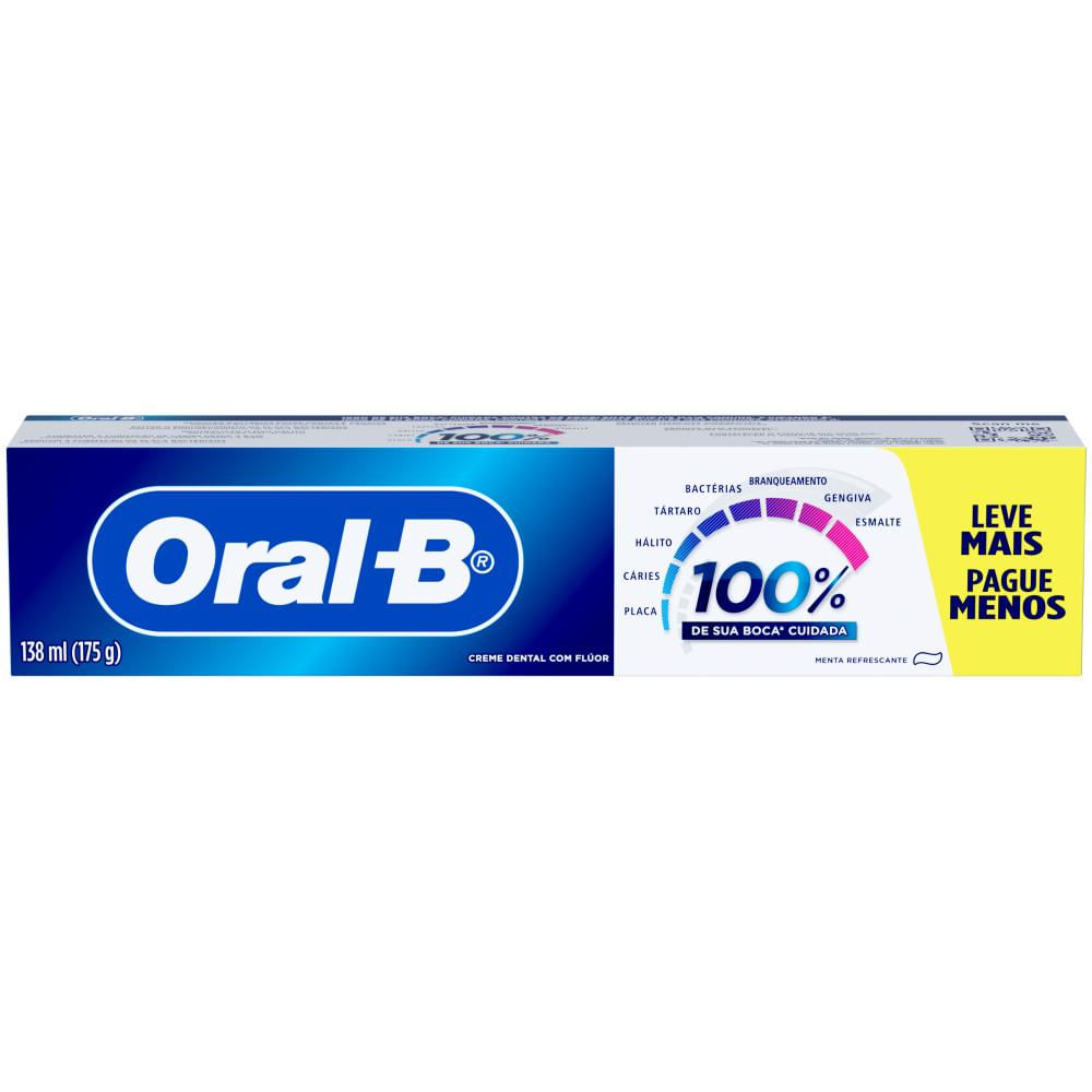 Creme Dental Oral-B 100% Menta Refrescante 175g