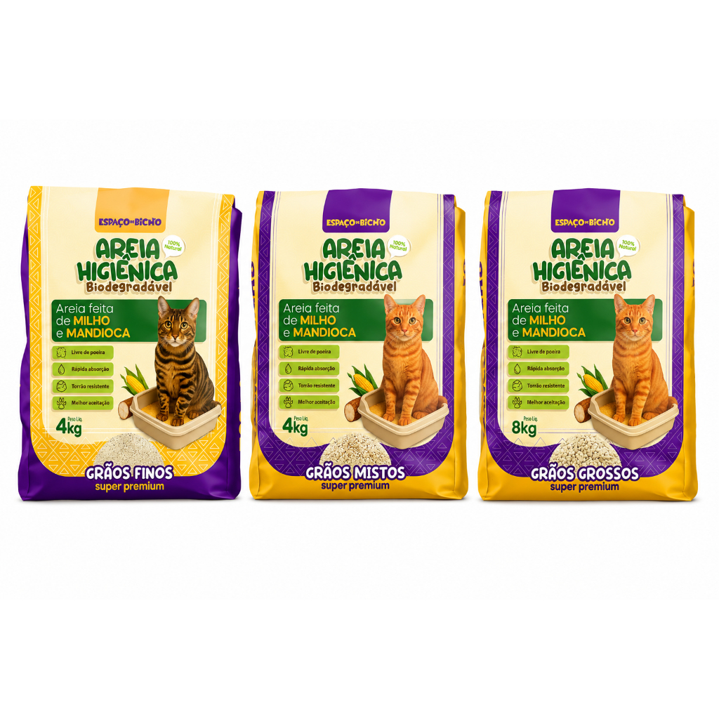 Areia Higiênica Biodegradável Espaço de Bicho 4kg – Milho e Mandioca (100% Natural)