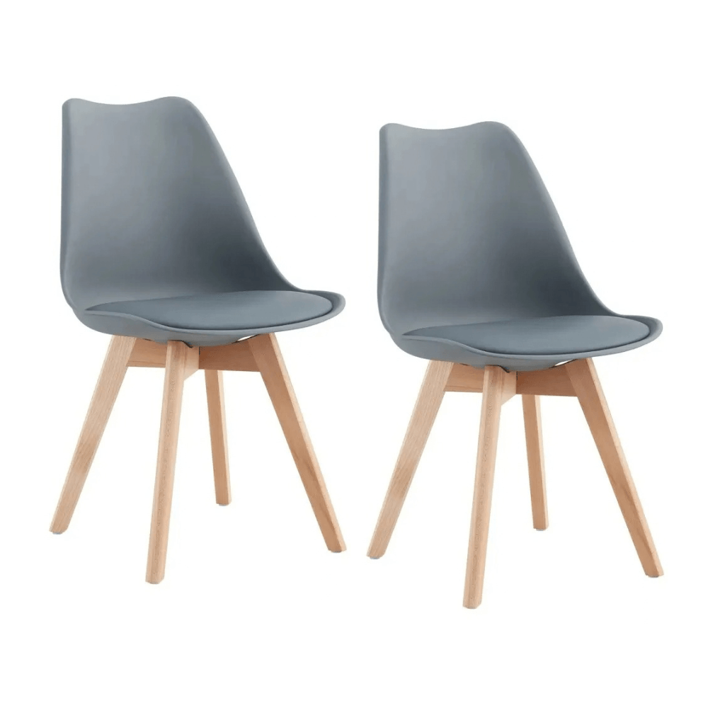 Kit 2 Cadeiras de Jantar Eames Estofada Cinza em PU com Pés de Madeira Coisas e Coisinhas