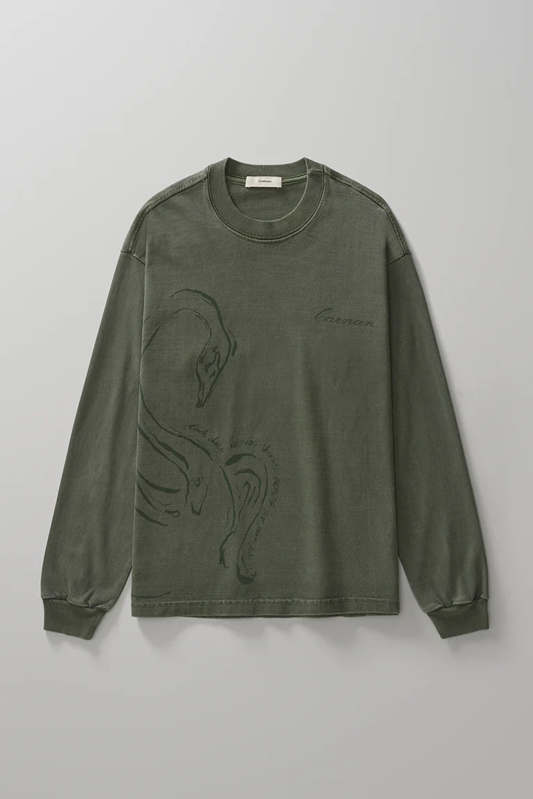 Camiseta Carnan Swan Long Sleeve Estonado Green — P / M / G, Novo