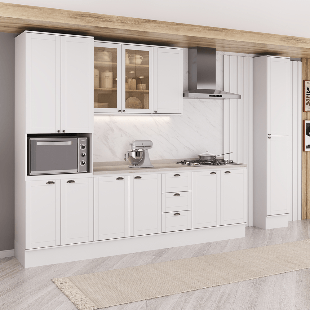 Armário de Cozinha Completa com Balcão Milla Dora Carraro Branco