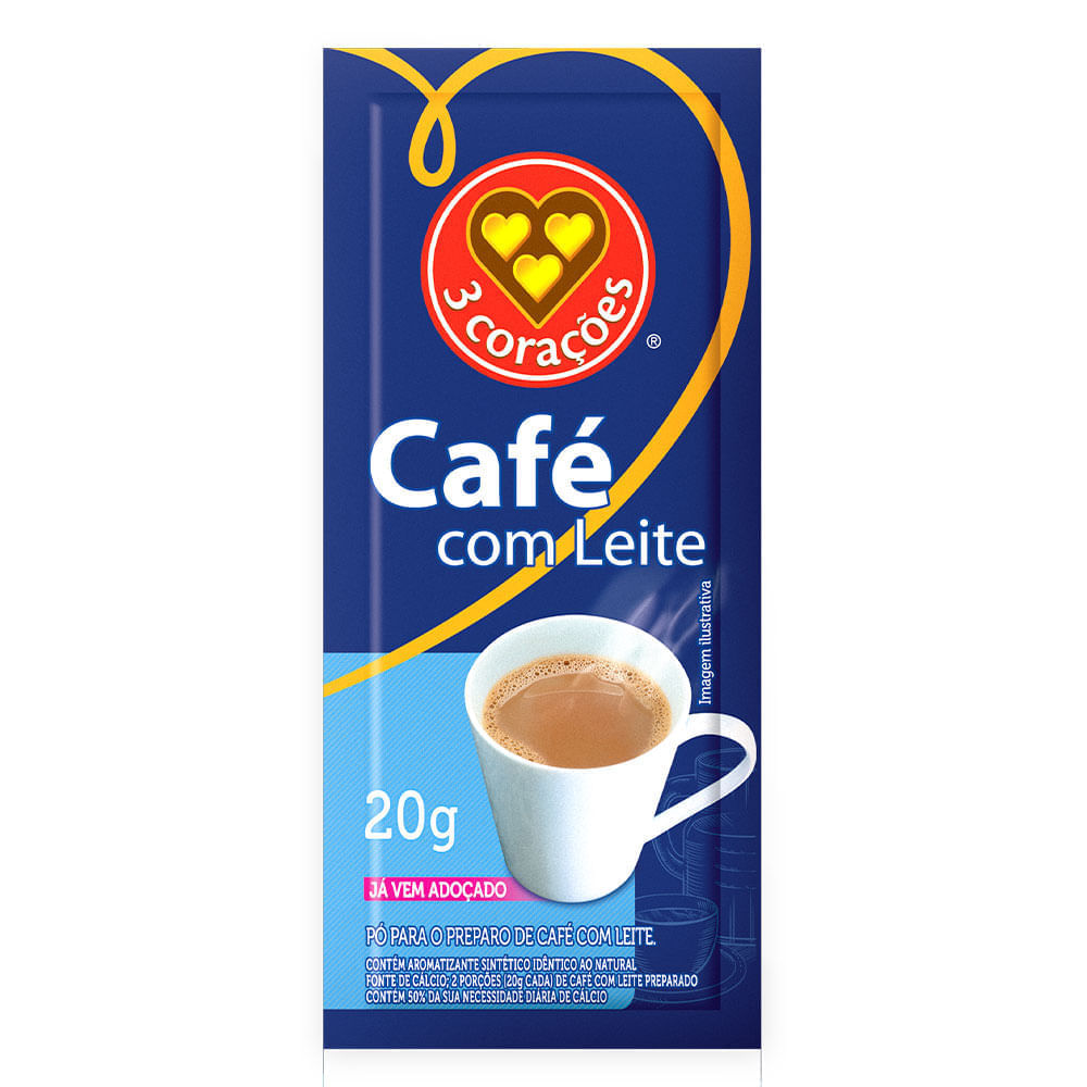Café com Leite 3 Corações 10 Sachês com 20g Cada