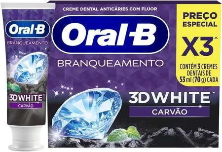 Pasta de Dente Oral-B 3D White Carvão, 3 Un de 70 g